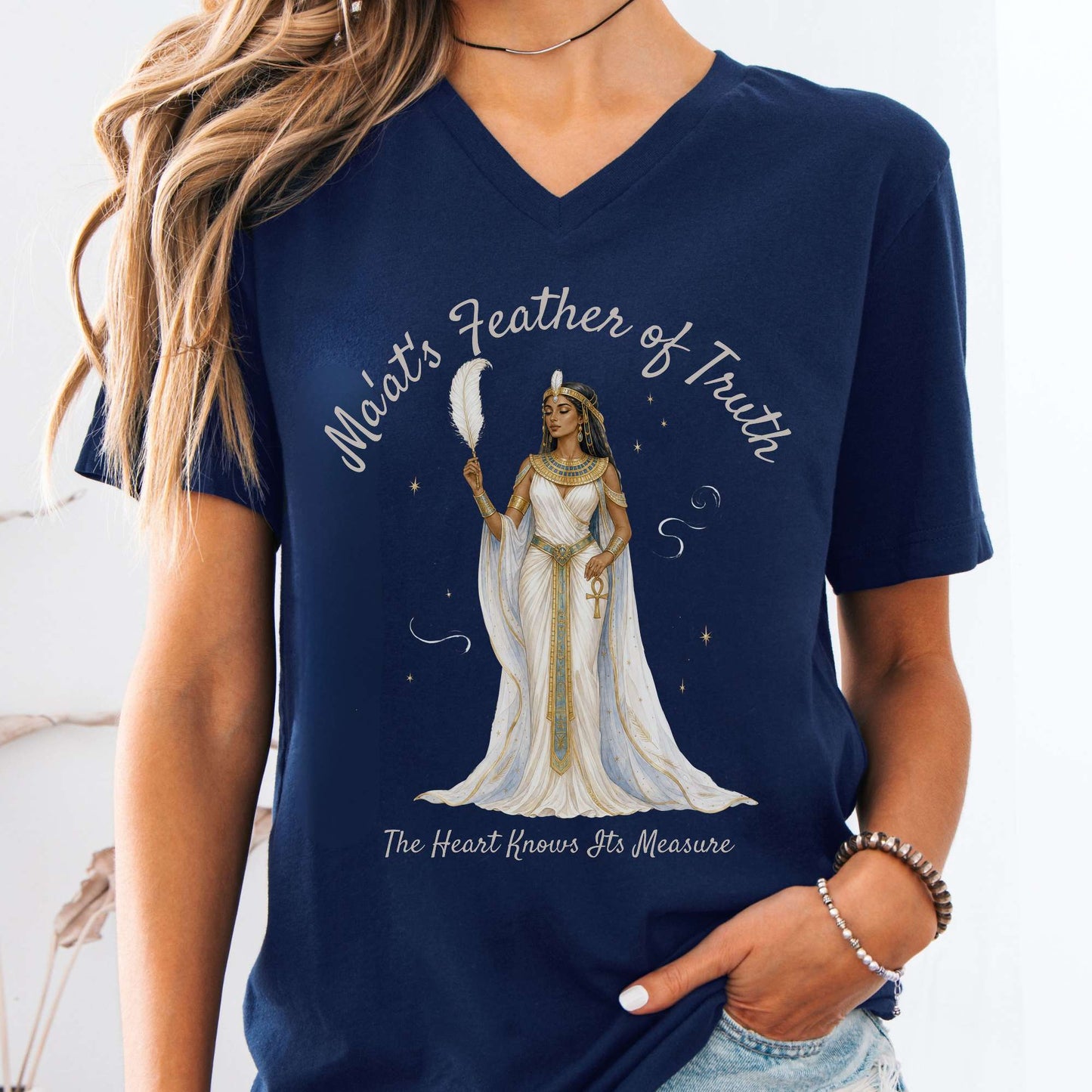 V-neck Navy / S Ma'at's Feather of Truth Egyptian Mythology V-Neck The Mystic Eden