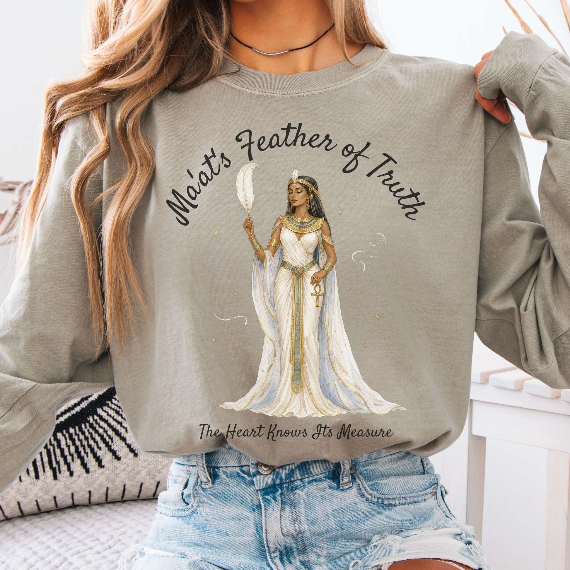 Long-sleeve Sandstone / S Ma'at's Feather of Truth Egyptian Mythology Long Sleeve The Mystic Eden