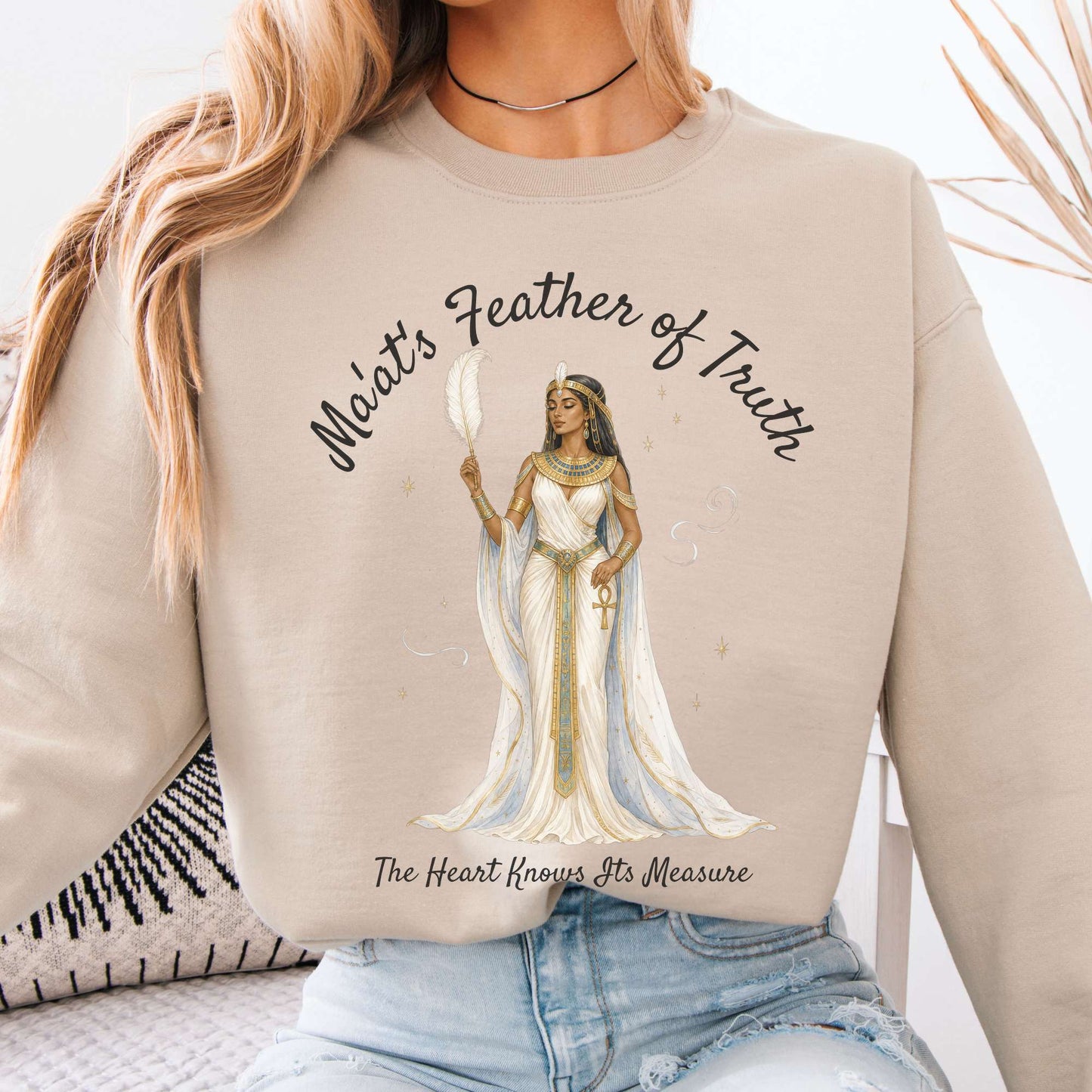 Sweatshirt Sand / S Ma'at's Feather of Truth Egyptian Mythology Crewneck Sweatshirt The Mystic Eden