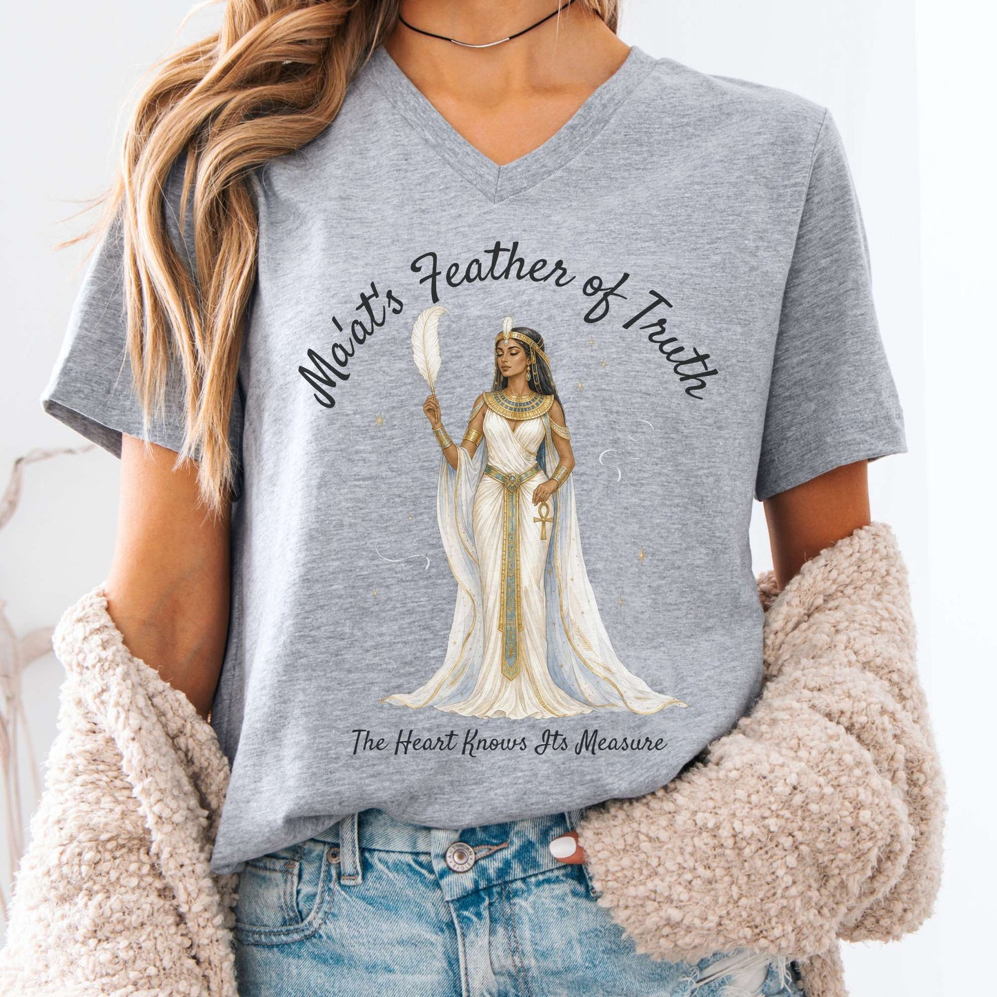 V-neck Athletic Heather / S Ma'at's Feather of Truth Egyptian Mythology V-Neck The Mystic Eden
