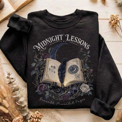 Midnight Lessons Beneath Moonlit Pages Literary Sweatshirt