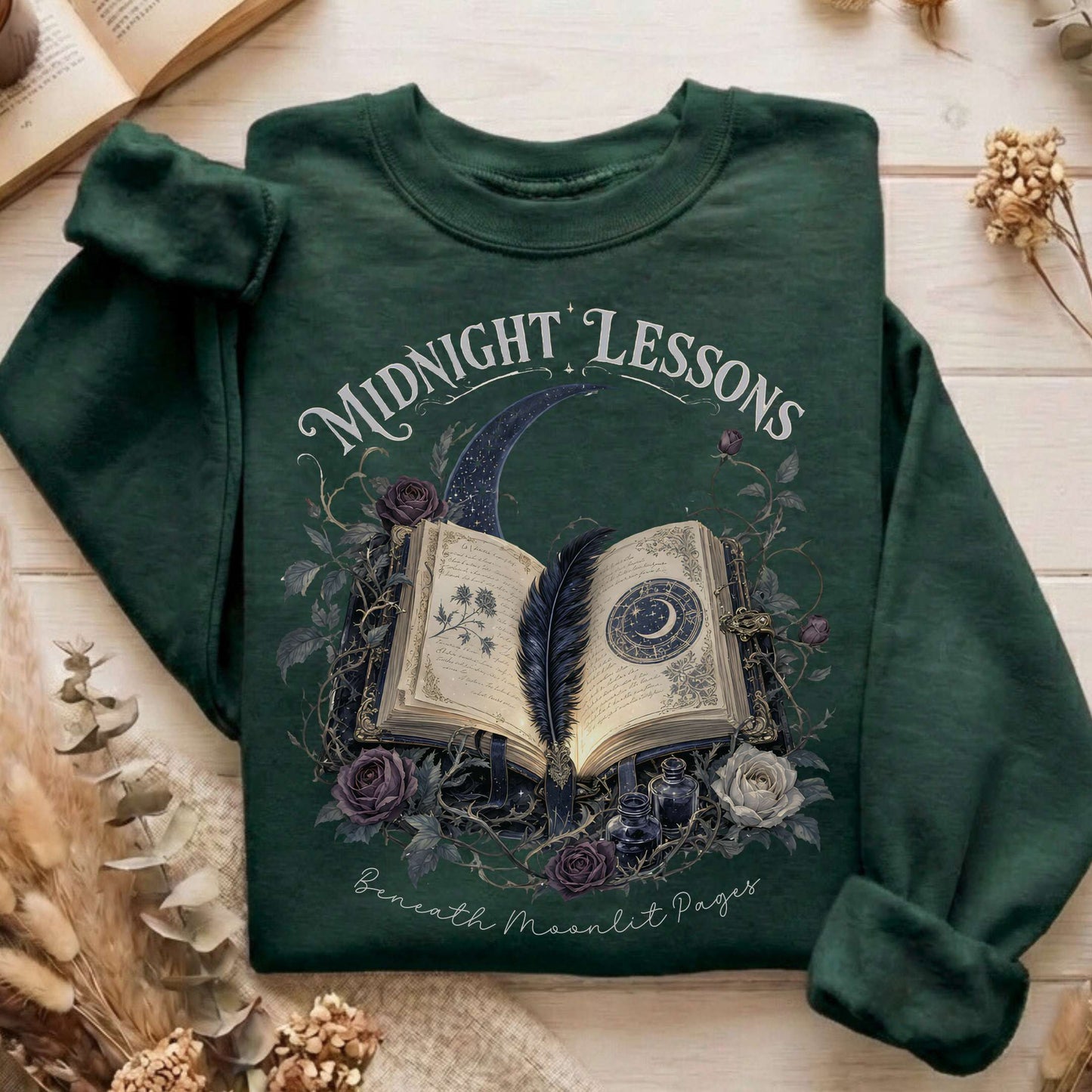 Midnight Lessons Beneath Moonlit Pages Literary Sweatshirt