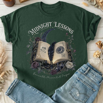 Midnight Lessons Beneath Moonlit Pages Literary T-Shirt