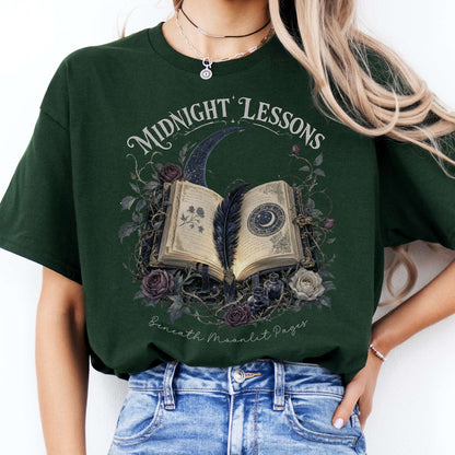 Midnight Lessons Beneath Moonlit Pages Literary T-Shirt