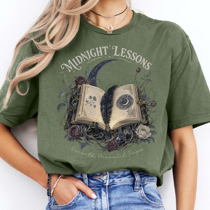 Midnight Lessons Beneath Moonlit Pages Literary T-Shirt