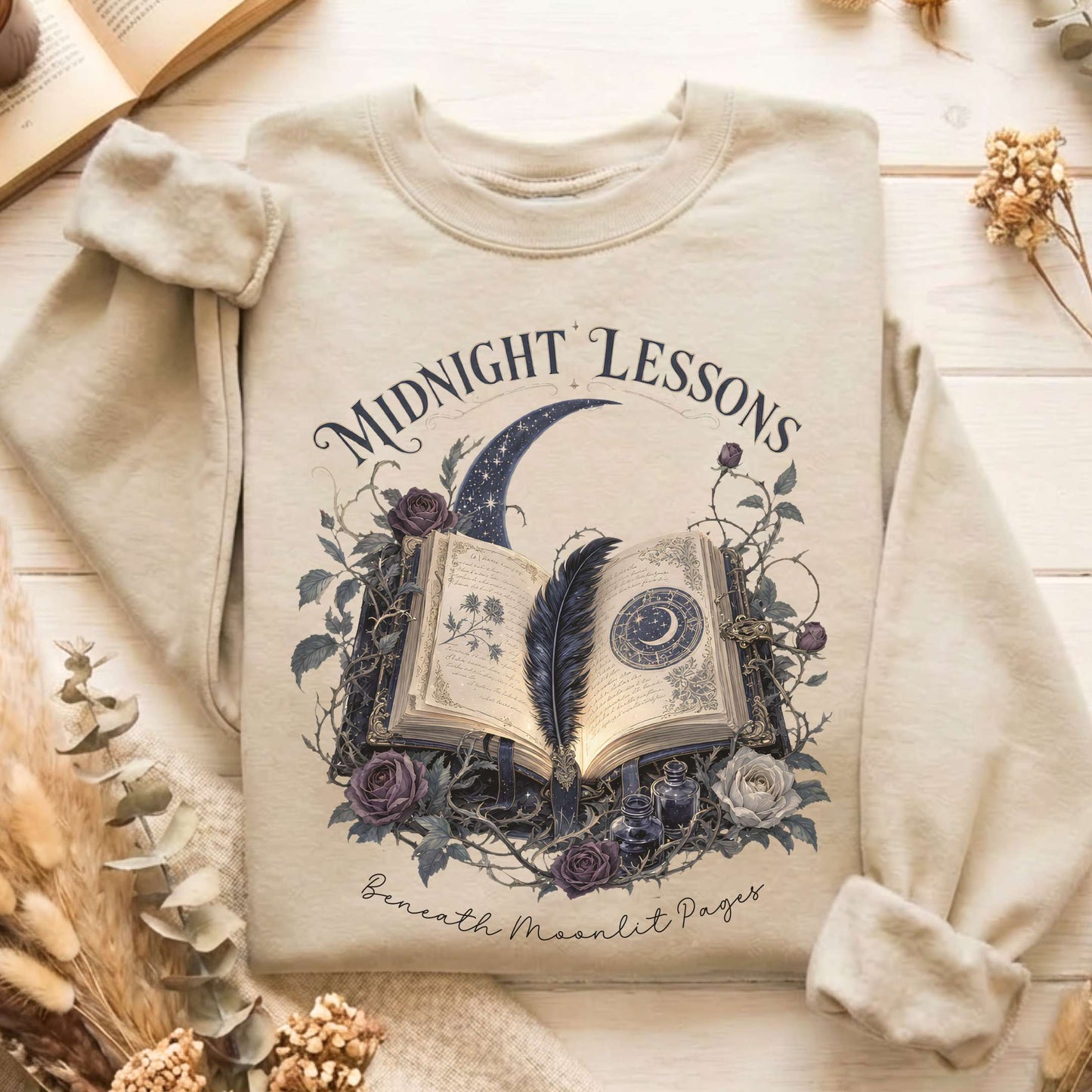 Midnight Lessons Beneath Moonlit Pages Literary Sweatshirt
