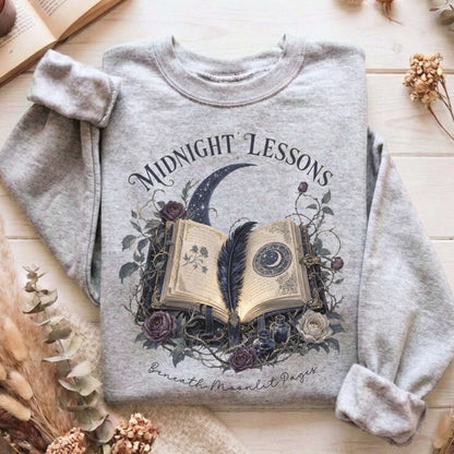 Midnight Lessons Beneath Moonlit Pages Literary Sweatshirt