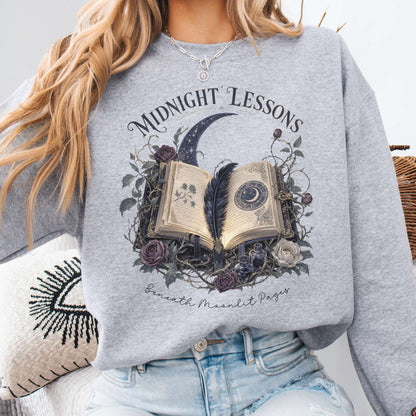 Midnight Lessons Beneath Moonlit Pages Literary Sweatshirt