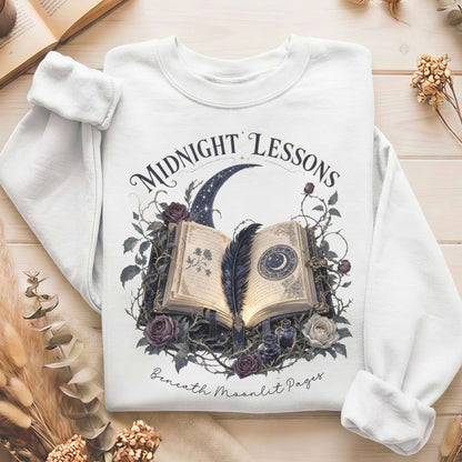Midnight Lessons Beneath Moonlit Pages Literary Sweatshirt