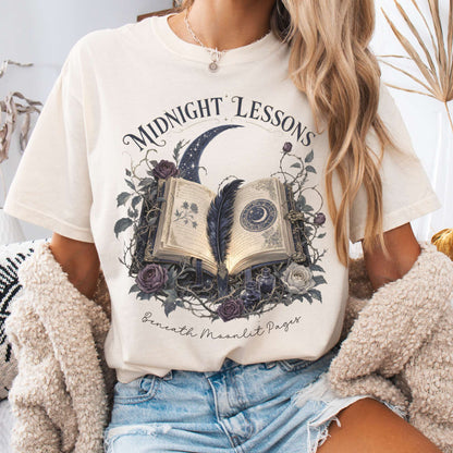 T-Shirt Ivory / S Midnight Lessons Beneath Moonlit Pages Literary T-Shirt The Mystic Eden
