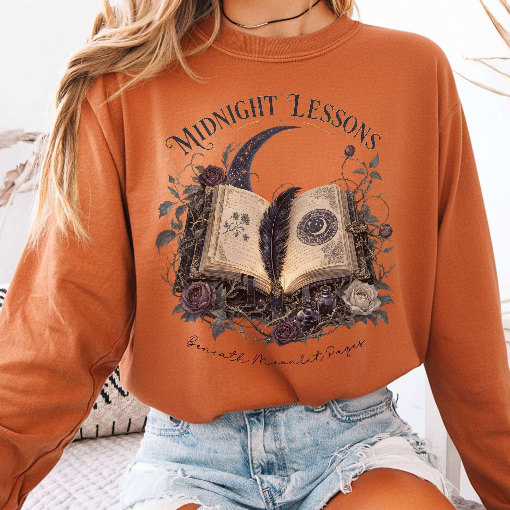 Long-sleeve Yam / S Midnight Lessons Beneath Moonlit Pages Literary Long Sleeve The Mystic Eden