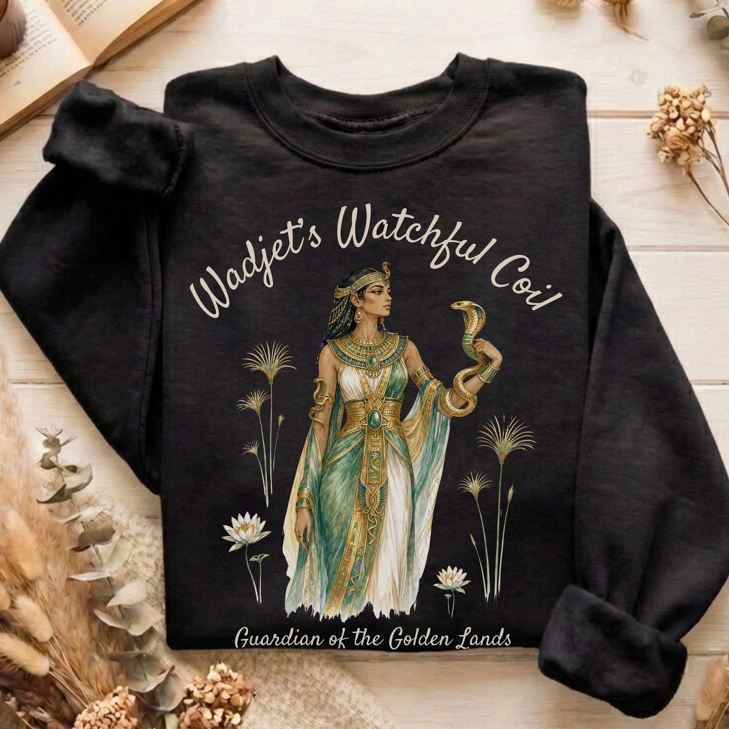 Wadjet's Watchful Coil Egyptian Mythology Sweatshirt