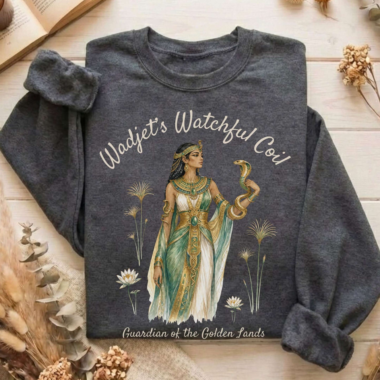 Wadjet's Watchful Coil Egyptian Mythology Sweatshirt