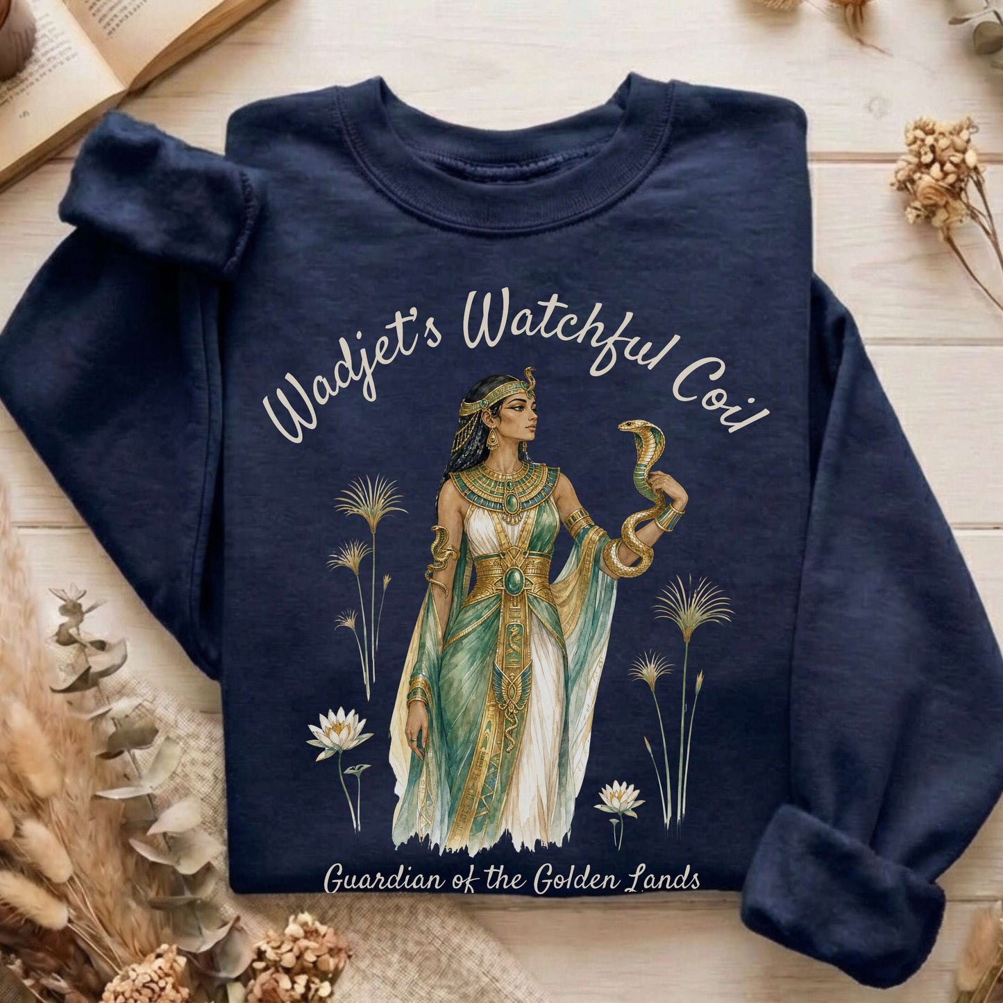 Wadjet's Watchful Coil Egyptian Mythology Sweatshirt