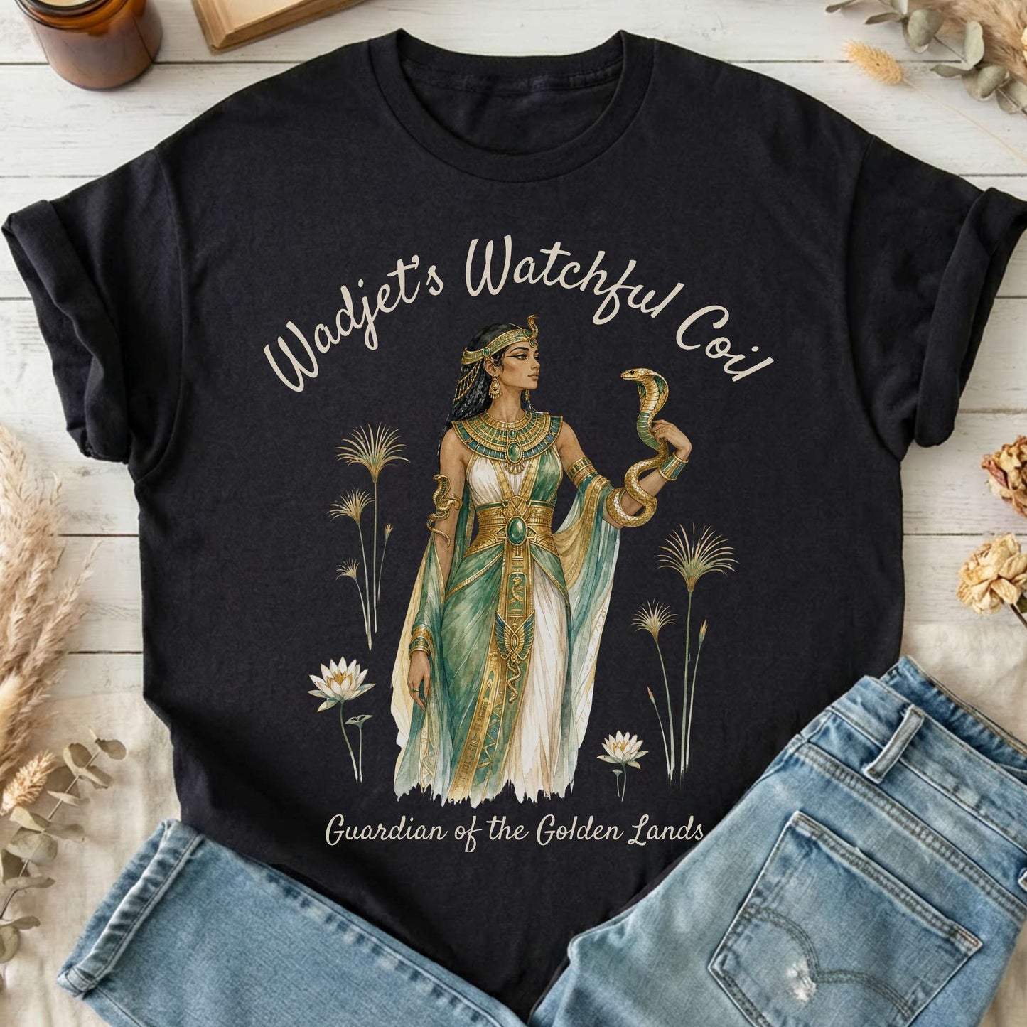Wadjet's Watchful Coil Egyptian Mythology T-Shirt