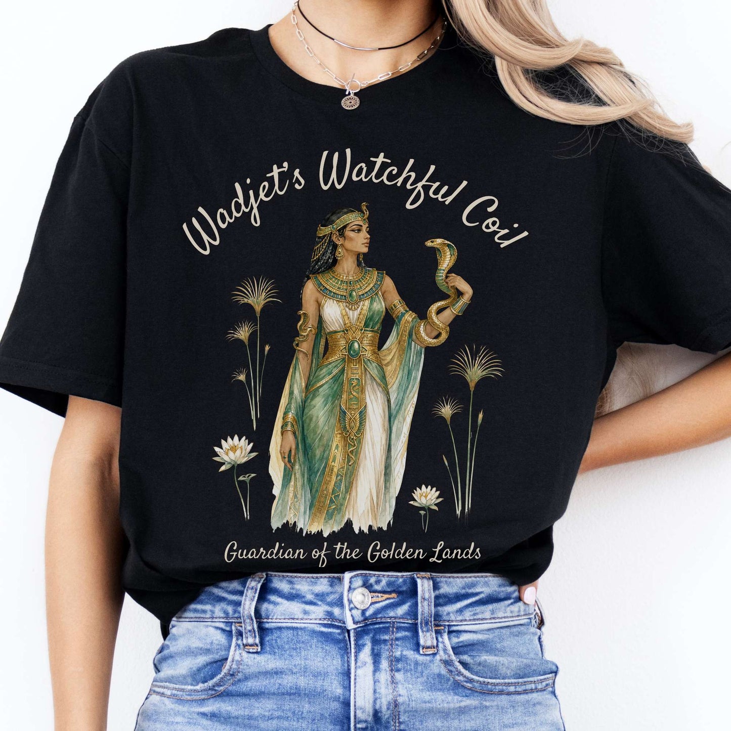 Wadjet's Watchful Coil Egyptian Mythology T-Shirt