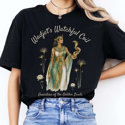 Wadjet's Watchful Coil Egyptian Mythology T-Shirt