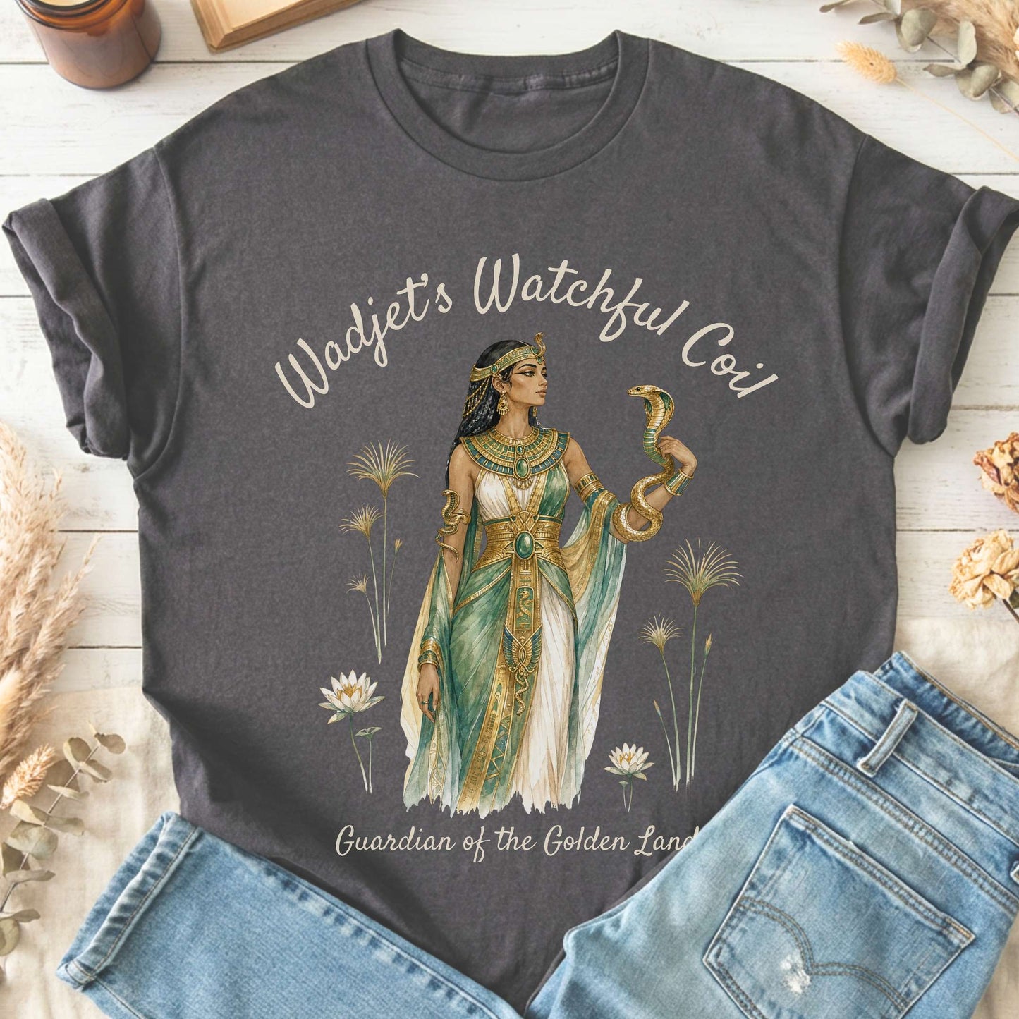 Wadjet's Watchful Coil Egyptian Mythology T-Shirt