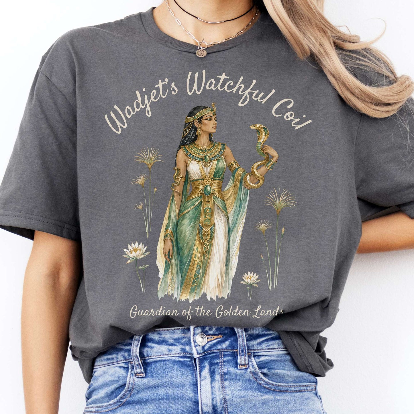 Wadjet's Watchful Coil Egyptian Mythology T-Shirt