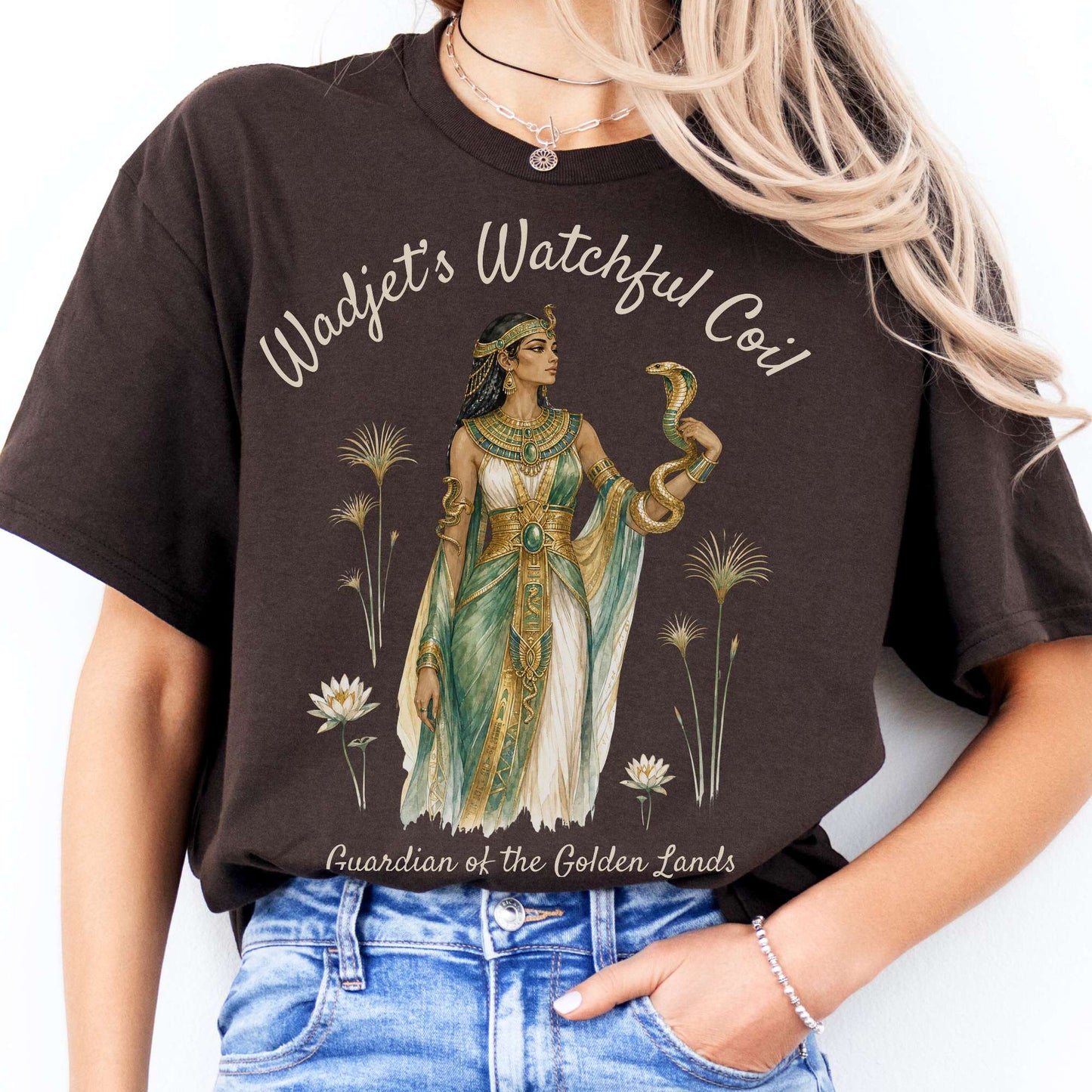 Wadjet's Watchful Coil Egyptian Mythology T-Shirt
