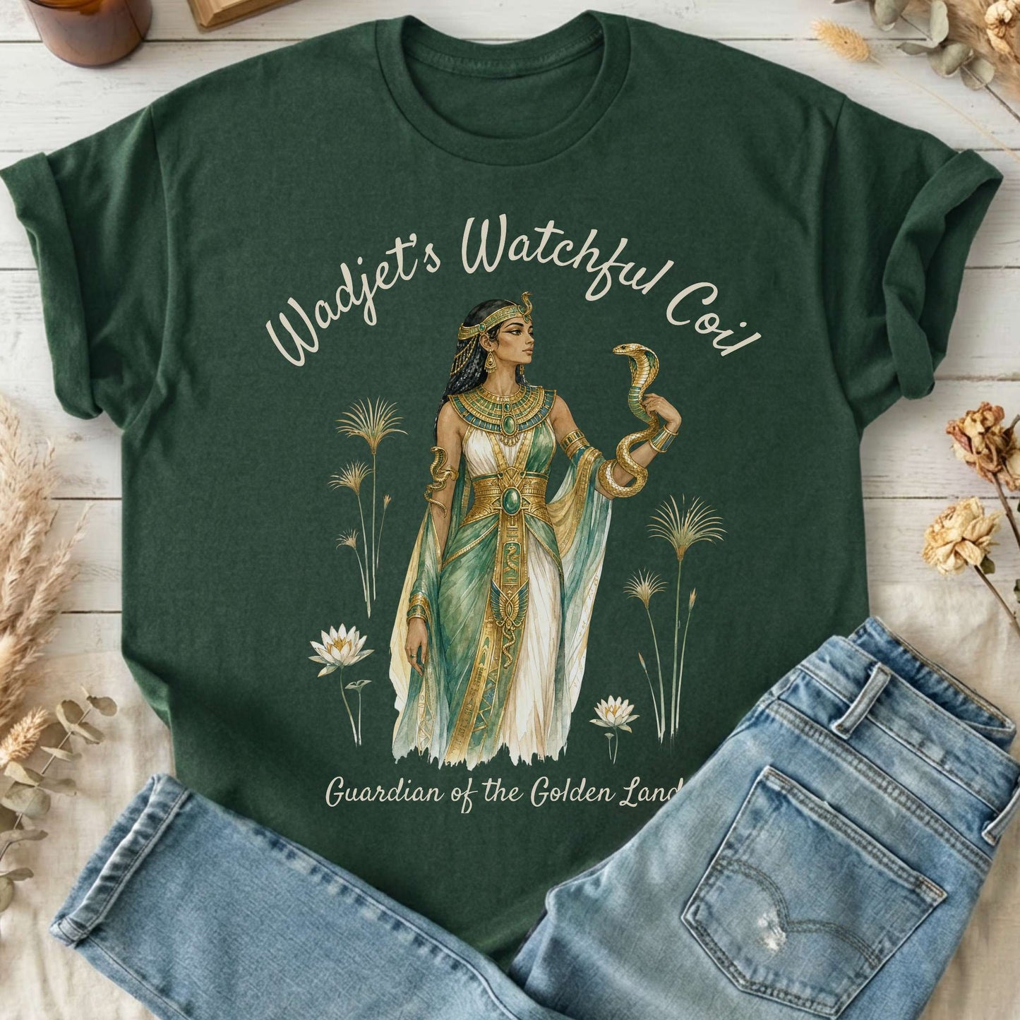 Wadjet's Watchful Coil Egyptian Mythology T-Shirt