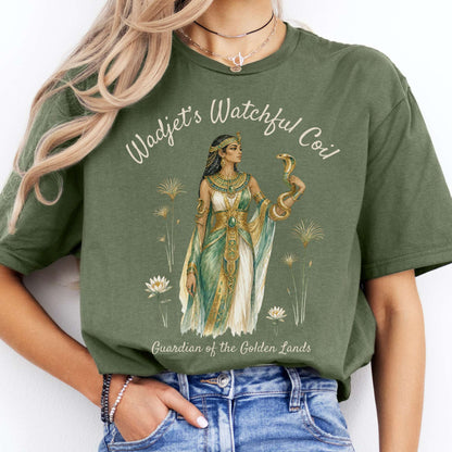 Wadjet's Watchful Coil Egyptian Mythology T-Shirt