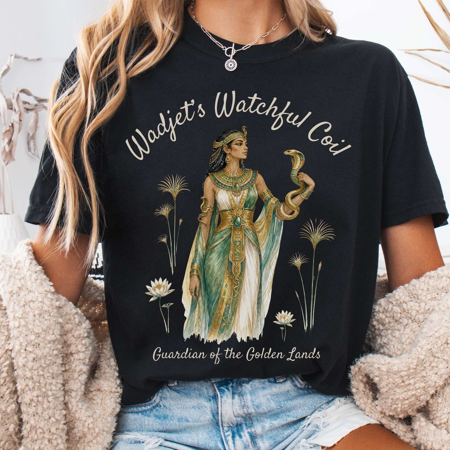 T-Shirt Black / S Wadjet's Watchful Coil Egyptian Mythology T-Shirt The Mystic Eden