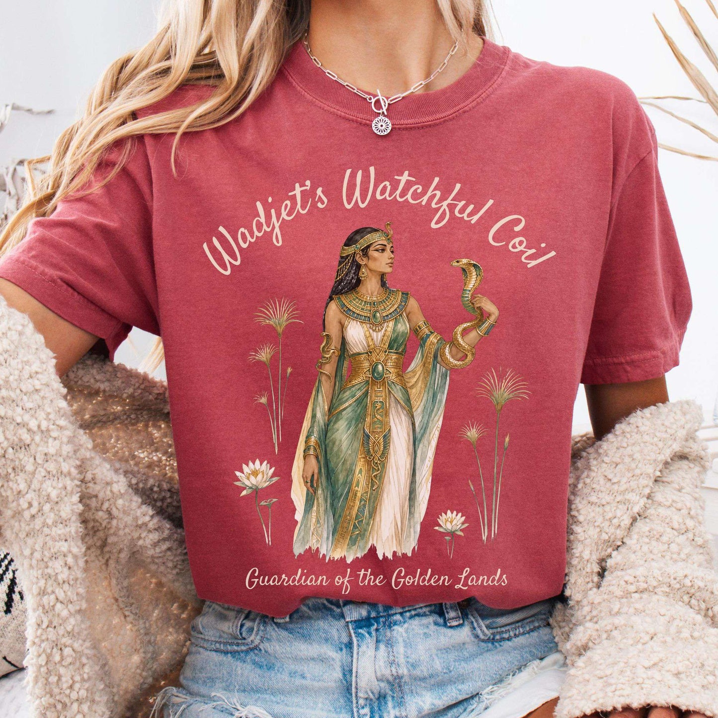 T-Shirt Crimson / S Wadjet's Watchful Coil Egyptian Mythology T-Shirt The Mystic Eden