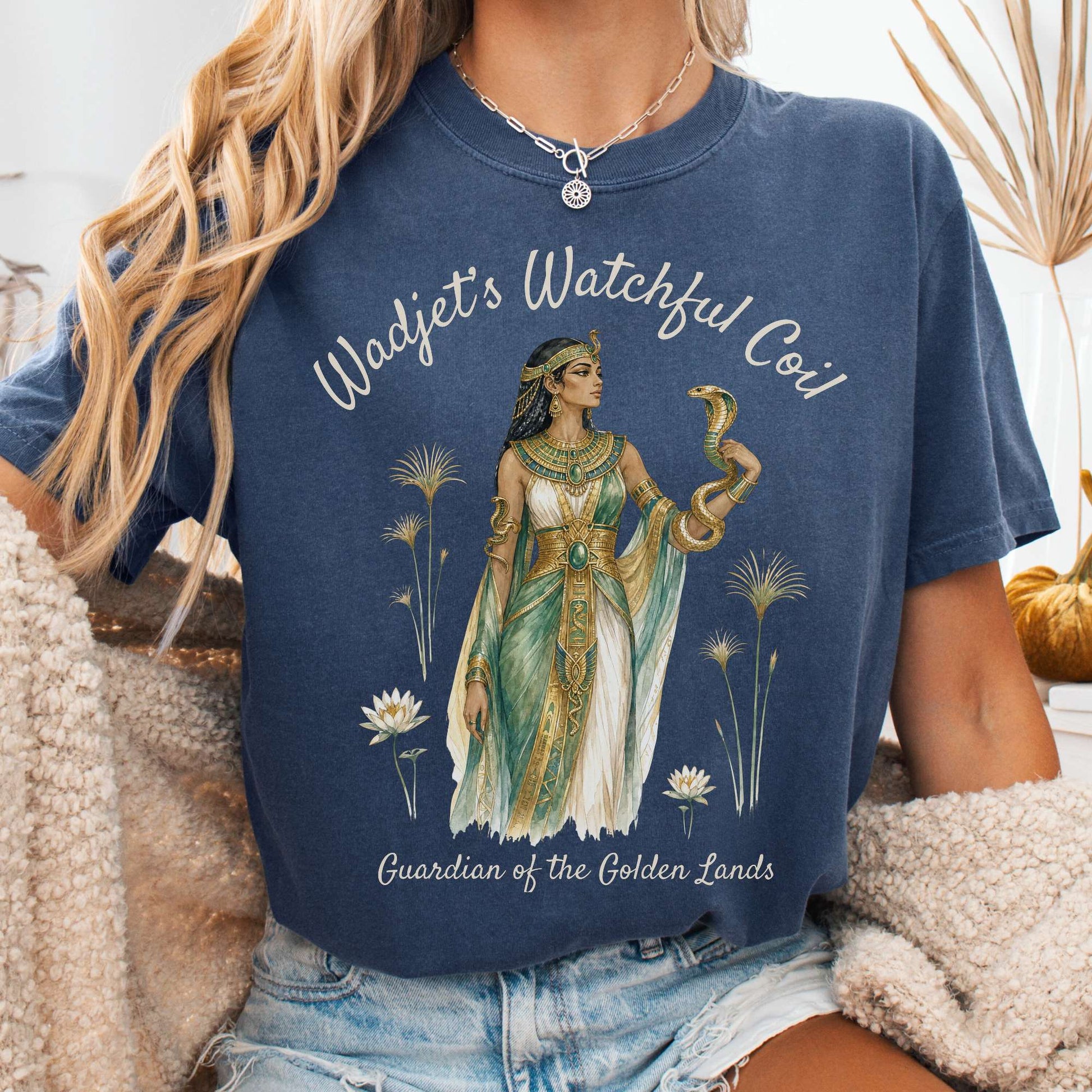 T-Shirt Denim / S Wadjet's Watchful Coil Egyptian Mythology T-Shirt The Mystic Eden