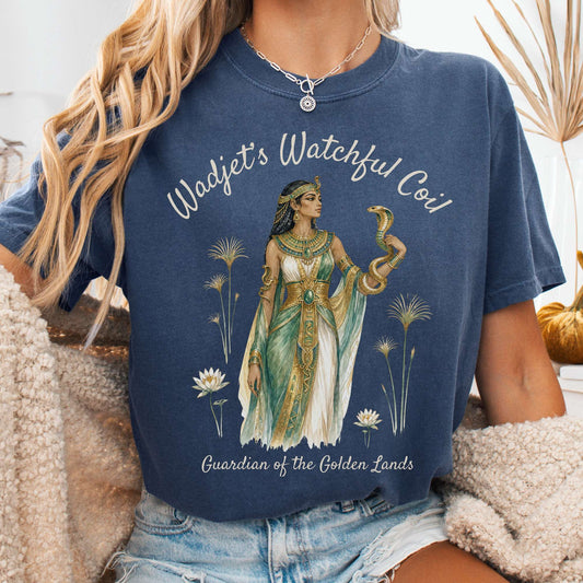 T-Shirt Denim / S Wadjet's Watchful Coil Egyptian Mythology T-Shirt The Mystic Eden