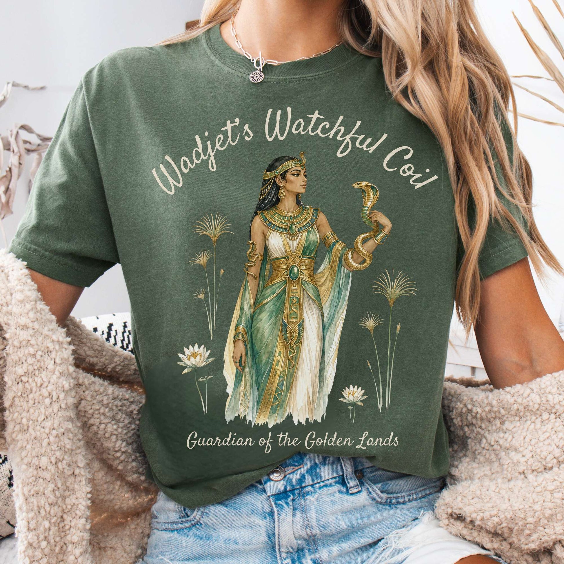 T-Shirt Moss / S Wadjet's Watchful Coil Egyptian Mythology T-Shirt The Mystic Eden