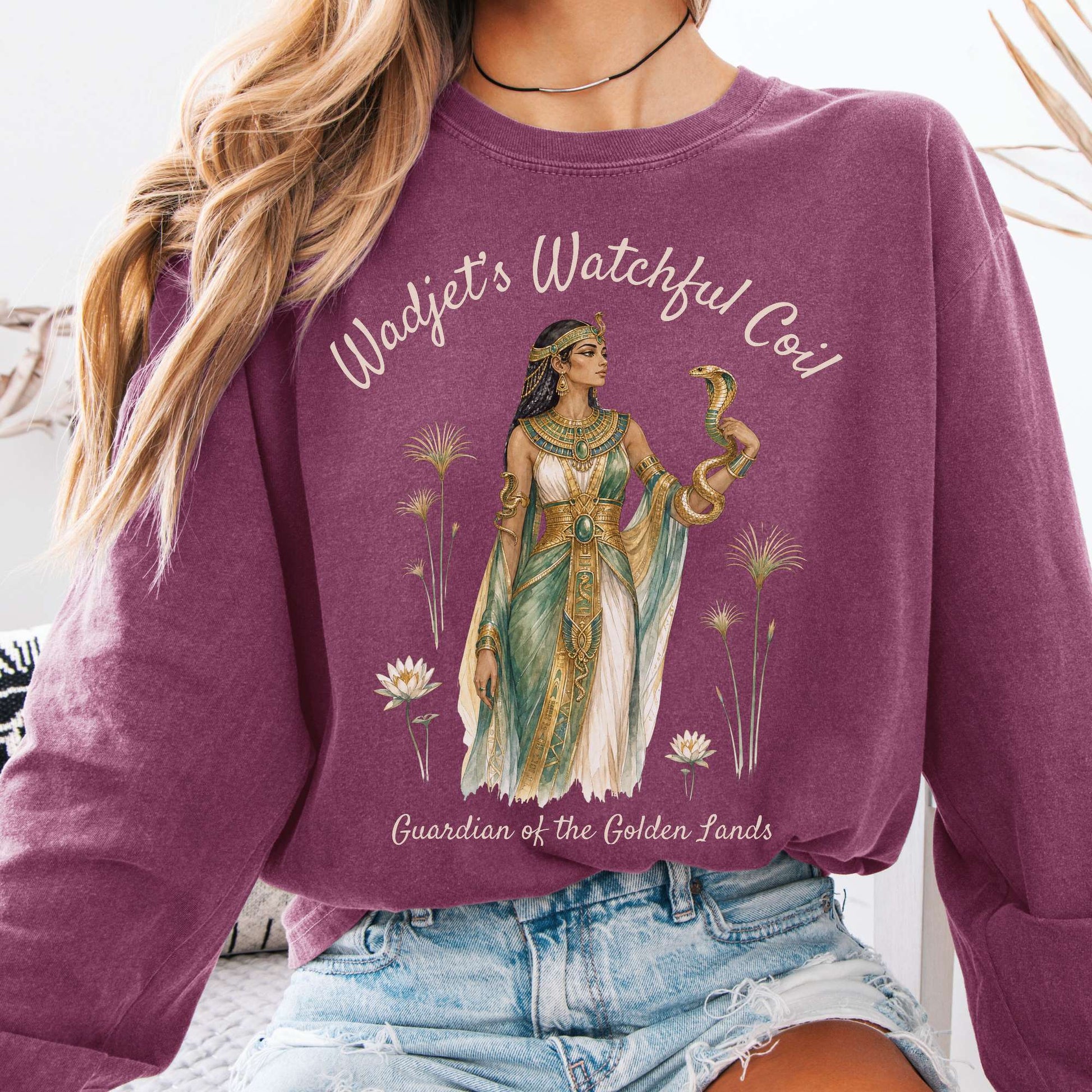 Long-sleeve Berry / S Wadjet's Watchful Coil Egyptian Mythology Long Sleeve The Mystic Eden