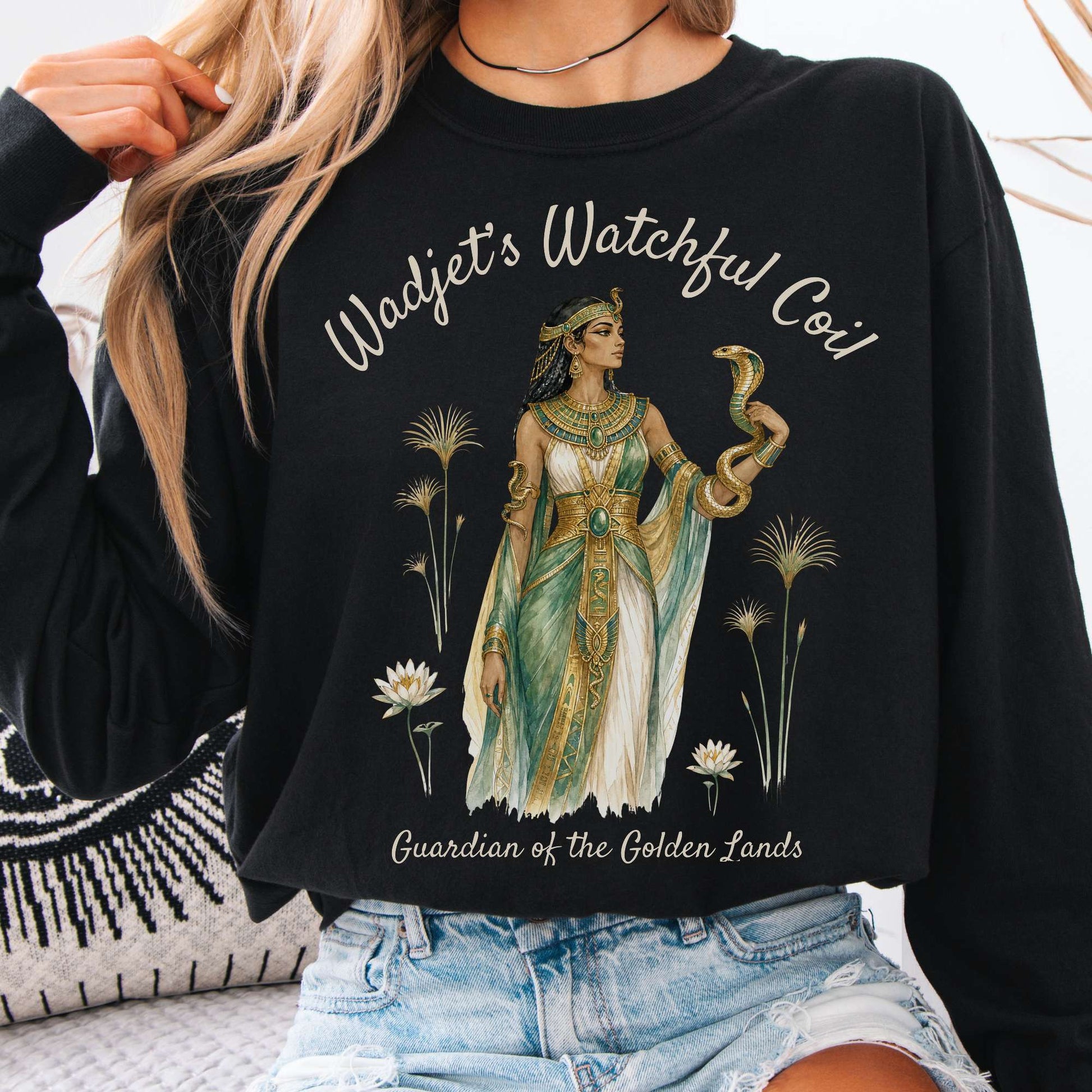 Long-sleeve Black / S Wadjet's Watchful Coil Egyptian Mythology Long Sleeve The Mystic Eden