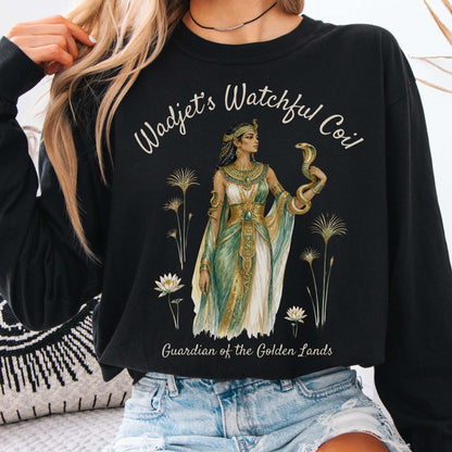 Long-sleeve Black / S Wadjet's Watchful Coil Egyptian Mythology Long Sleeve The Mystic Eden