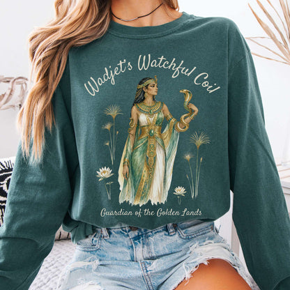 Long-sleeve Blue Spruce / S Wadjet's Watchful Coil Egyptian Mythology Long Sleeve The Mystic Eden