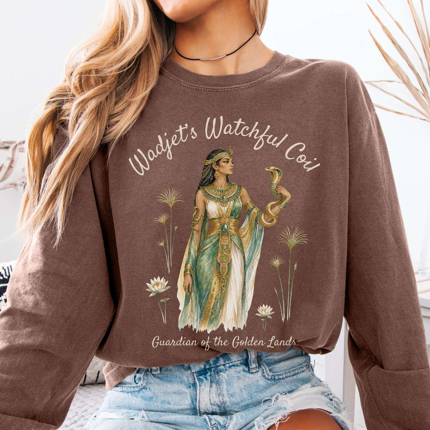 Long-sleeve Espresso / S Wadjet's Watchful Coil Egyptian Mythology Long Sleeve The Mystic Eden