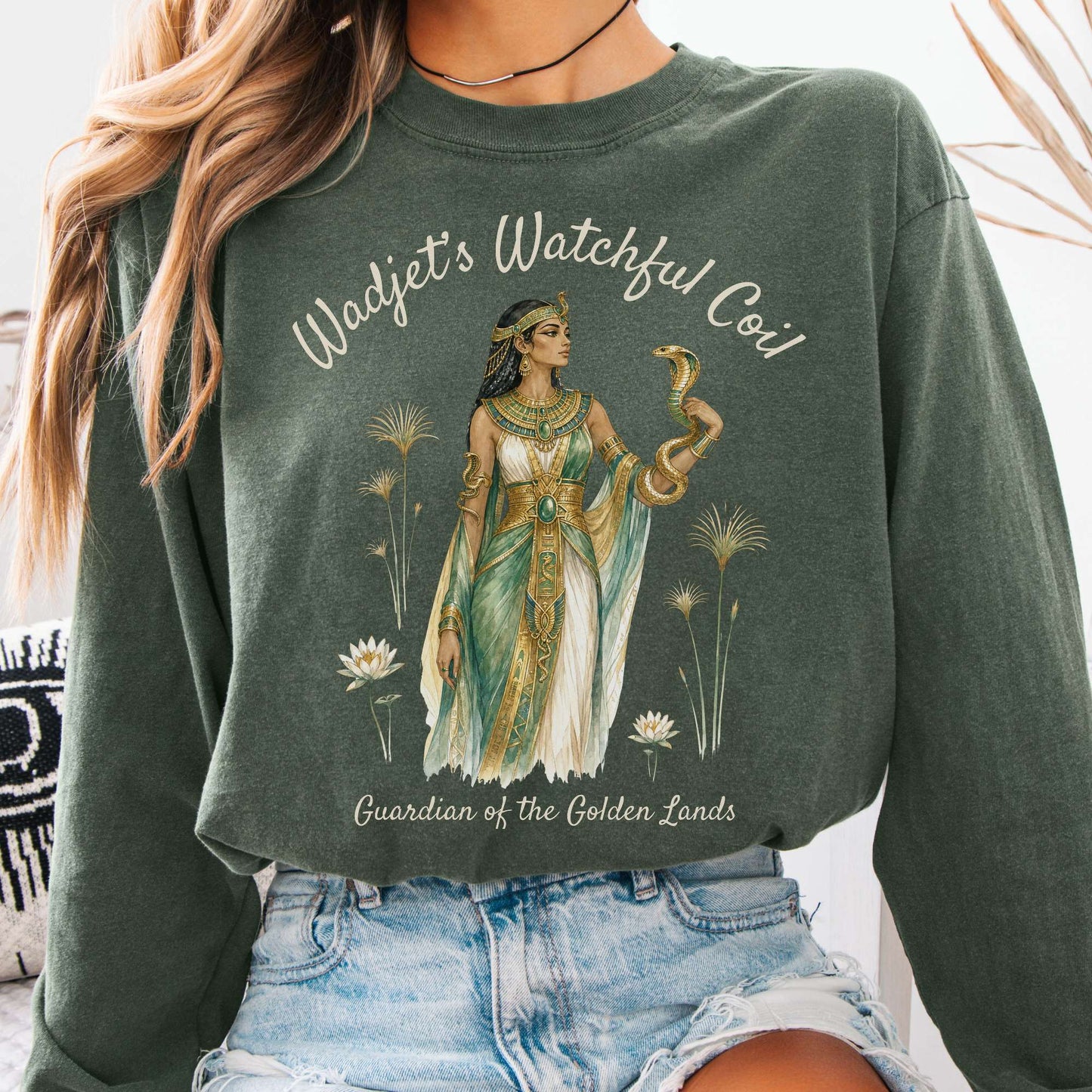 Long-sleeve Hemp / S Wadjet's Watchful Coil Egyptian Mythology Long Sleeve The Mystic Eden