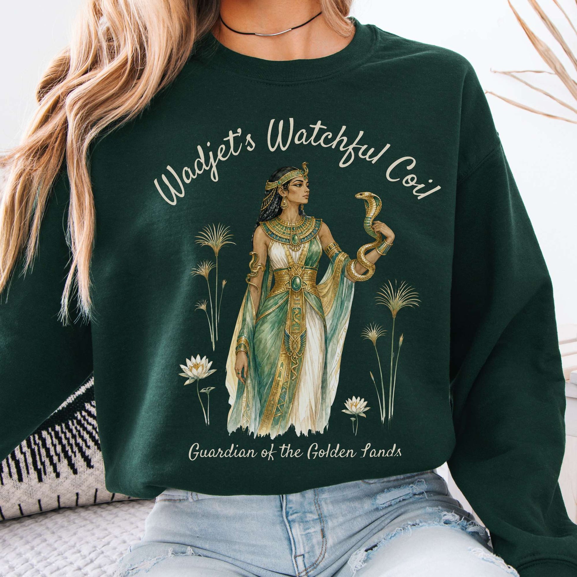 Sweatshirt Forest Green / S Wadjet's Watchful Coil Egyptian Mythology Crewneck Sweatshirt The Mystic Eden