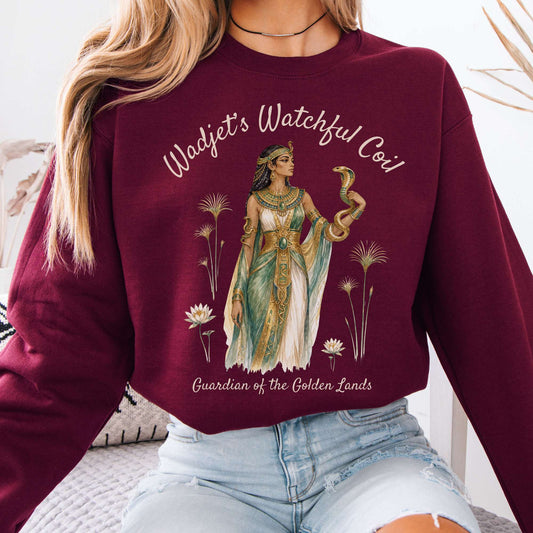 Sweatshirt Maroon / S Wadjet's Watchful Coil Egyptian Mythology Crewneck Sweatshirt The Mystic Eden