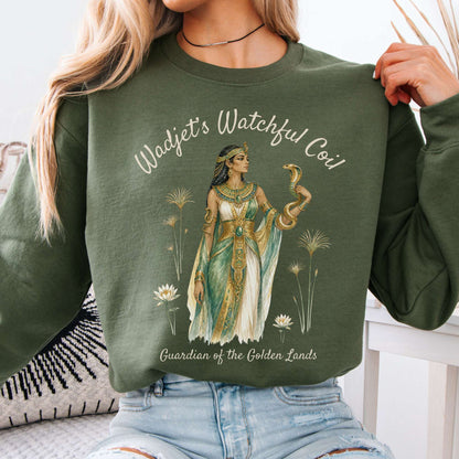 Sweatshirt Military Green / S Wadjet's Watchful Coil Egyptian Mythology Crewneck Sweatshirt The Mystic Eden