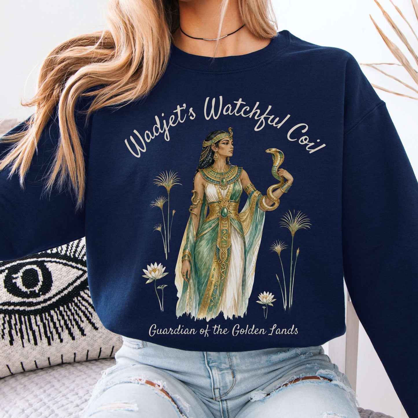 Sweatshirt Navy / S Wadjet's Watchful Coil Egyptian Mythology Crewneck Sweatshirt The Mystic Eden