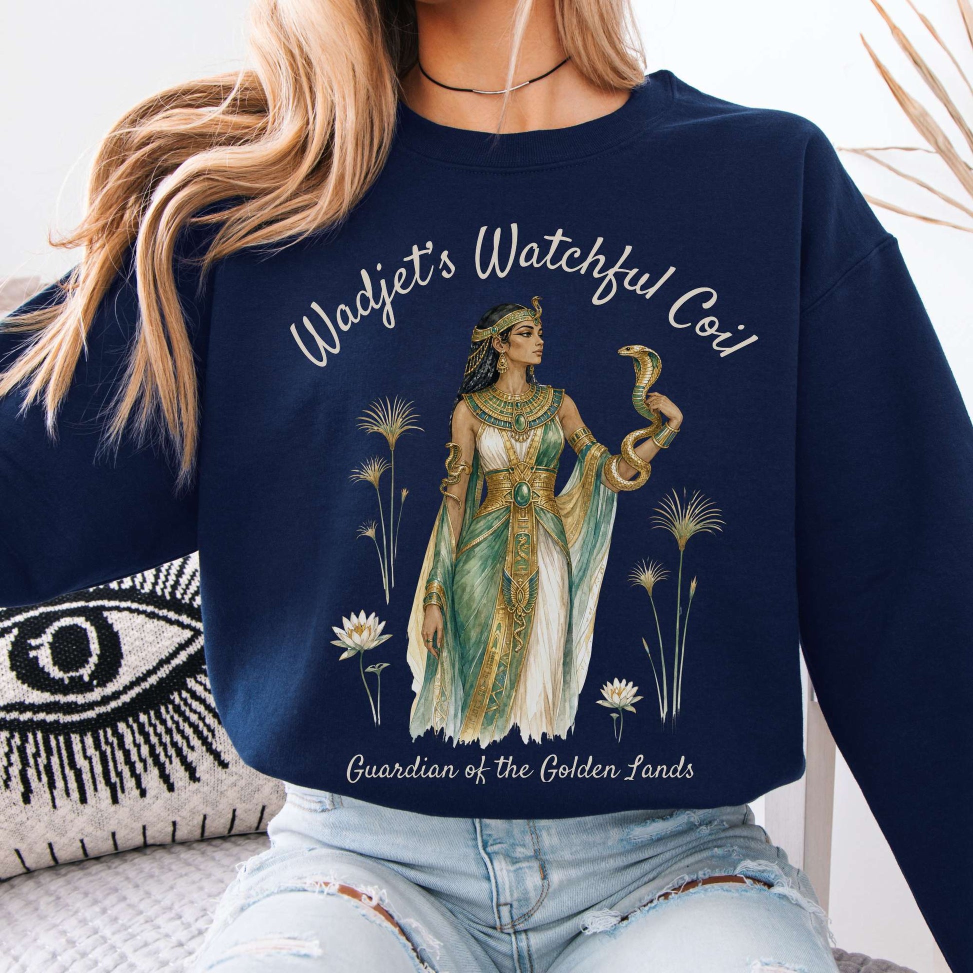 Sweatshirt Navy / S Wadjet's Watchful Coil Egyptian Mythology Crewneck Sweatshirt The Mystic Eden