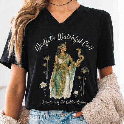 V-neck Black / S Wadjet's Watchful Coil Egyptian Mythology V-Neck The Mystic Eden