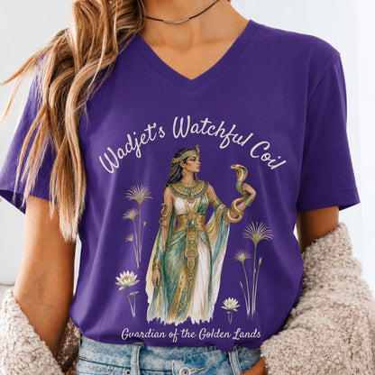 Wadjet's Watchful Coil Egyptian Mythology V-Neck