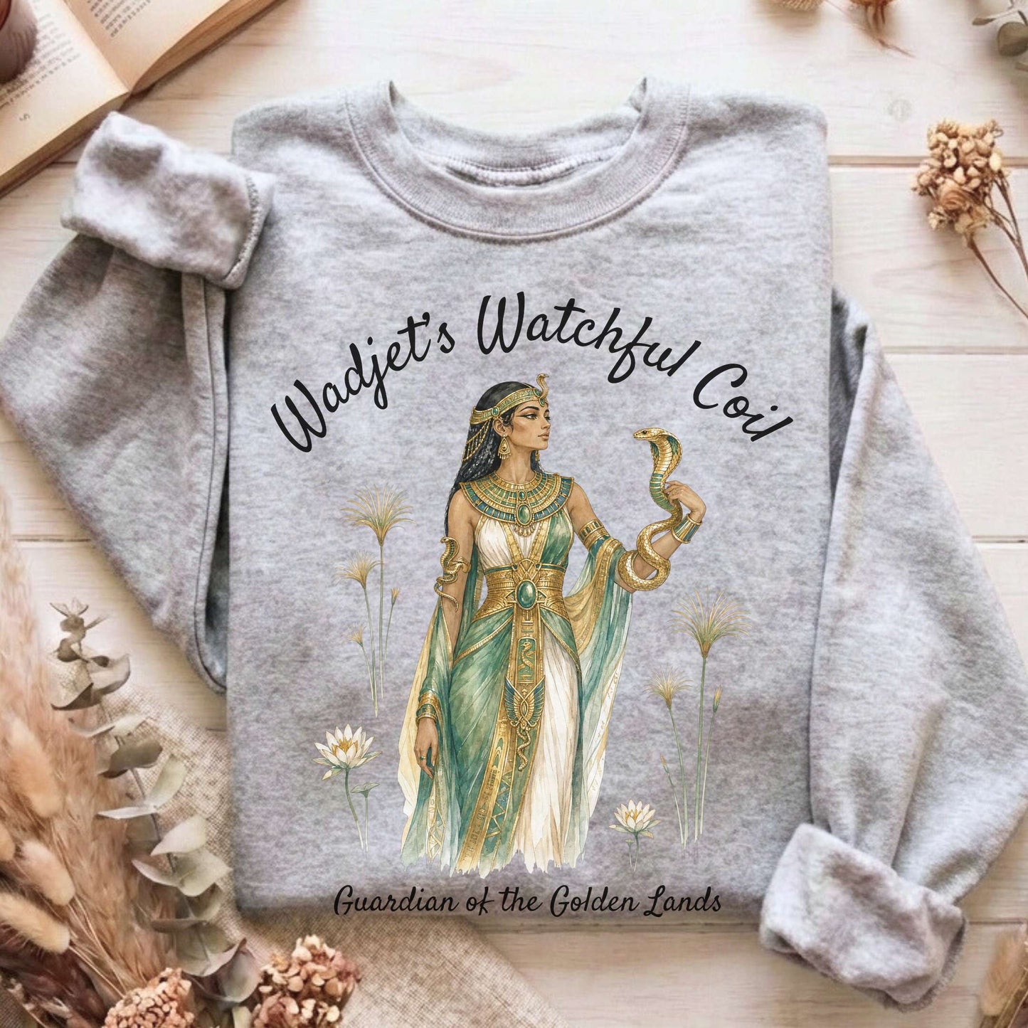 Wadjet's Watchful Coil Egyptian Mythology Sweatshirt