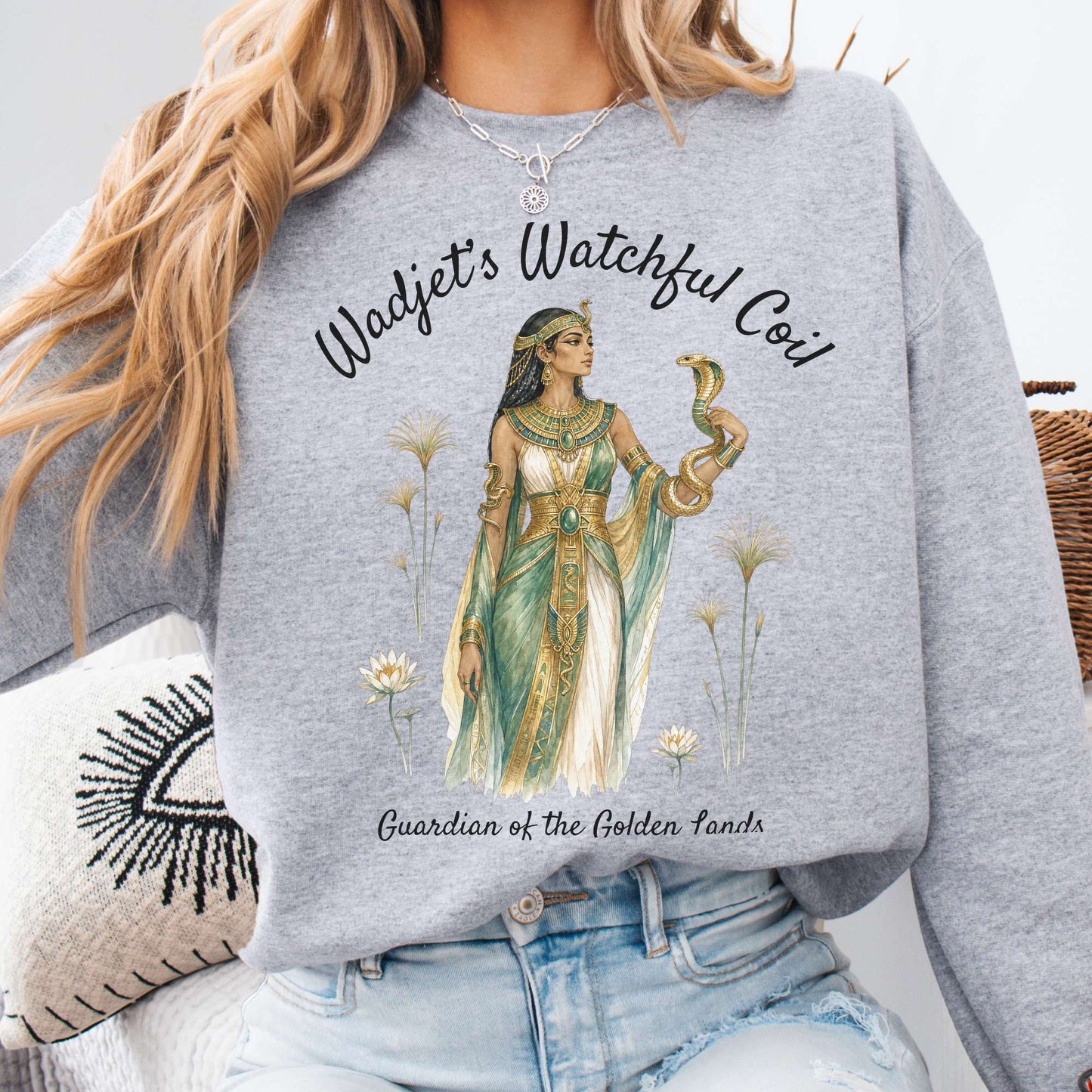 Wadjet's Watchful Coil Egyptian Mythology Sweatshirt