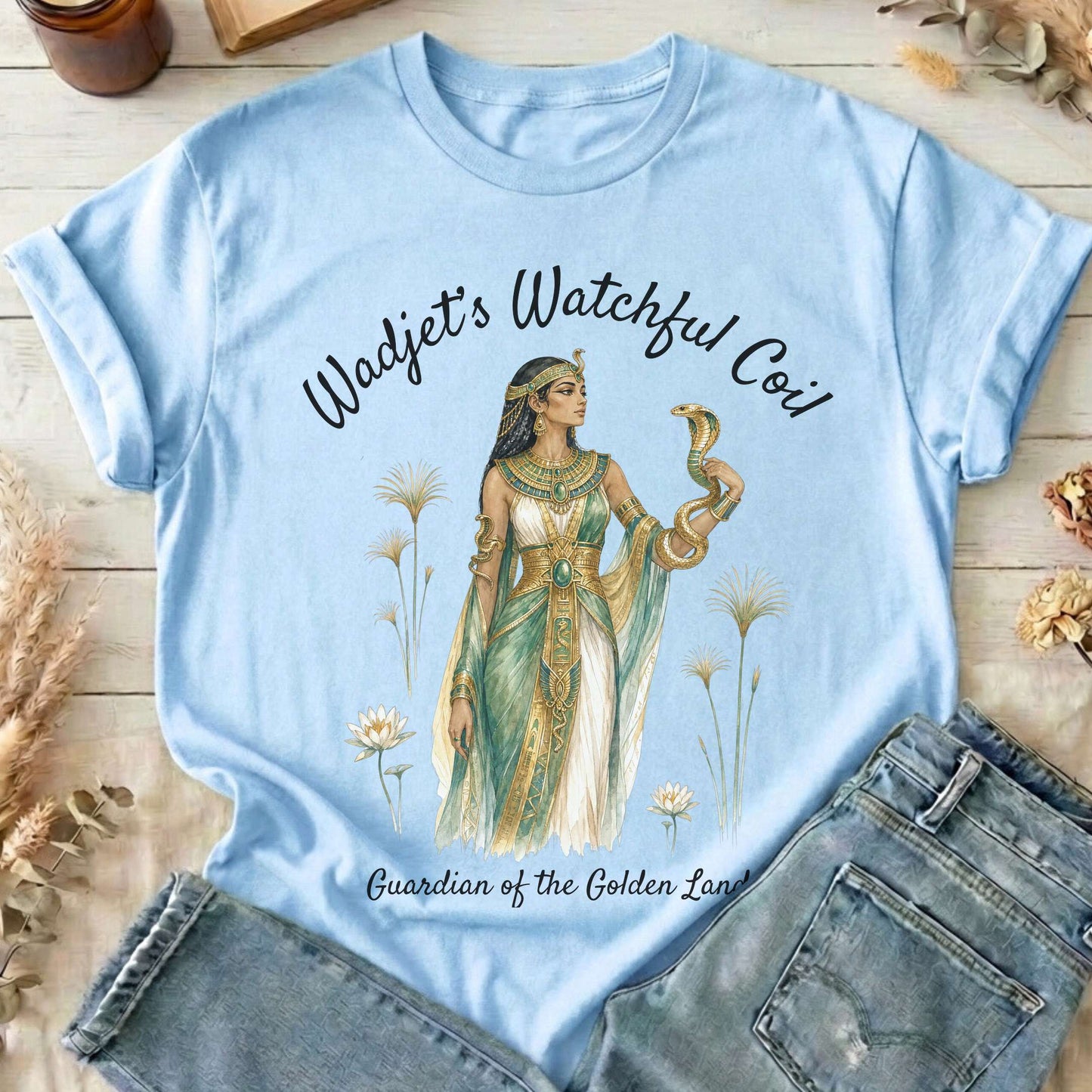 Wadjet's Watchful Coil Egyptian Mythology T-Shirt