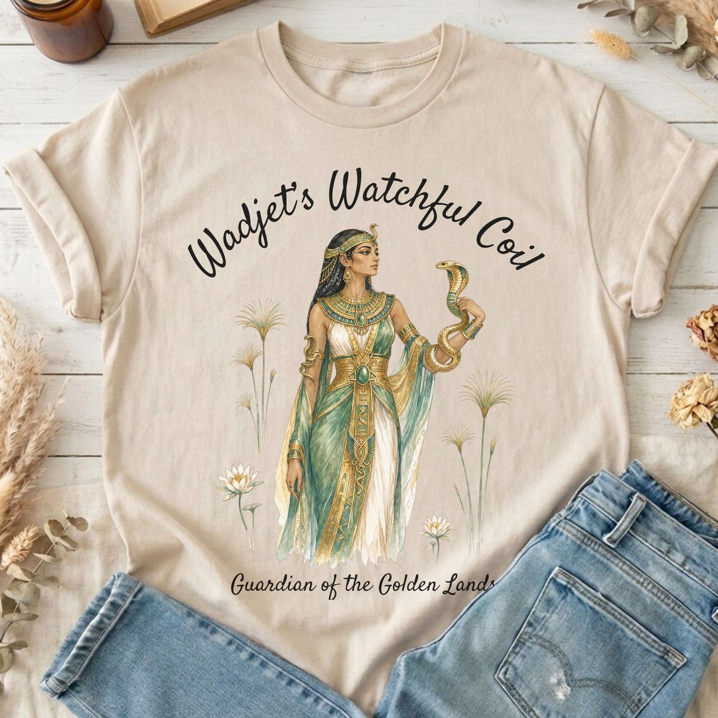 Wadjet's Watchful Coil Egyptian Mythology T-Shirt