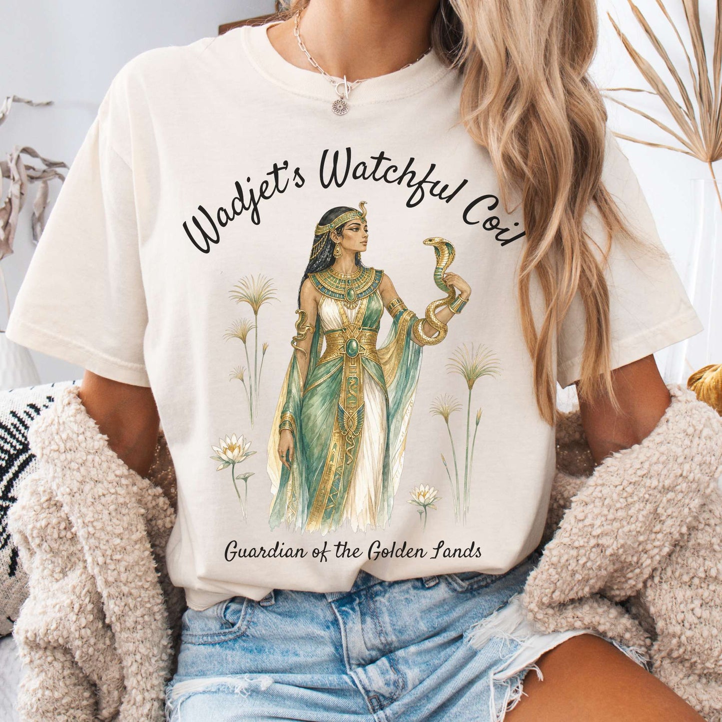 T-Shirt Ivory / S Wadjet's Watchful Coil Egyptian Mythology T-Shirt The Mystic Eden