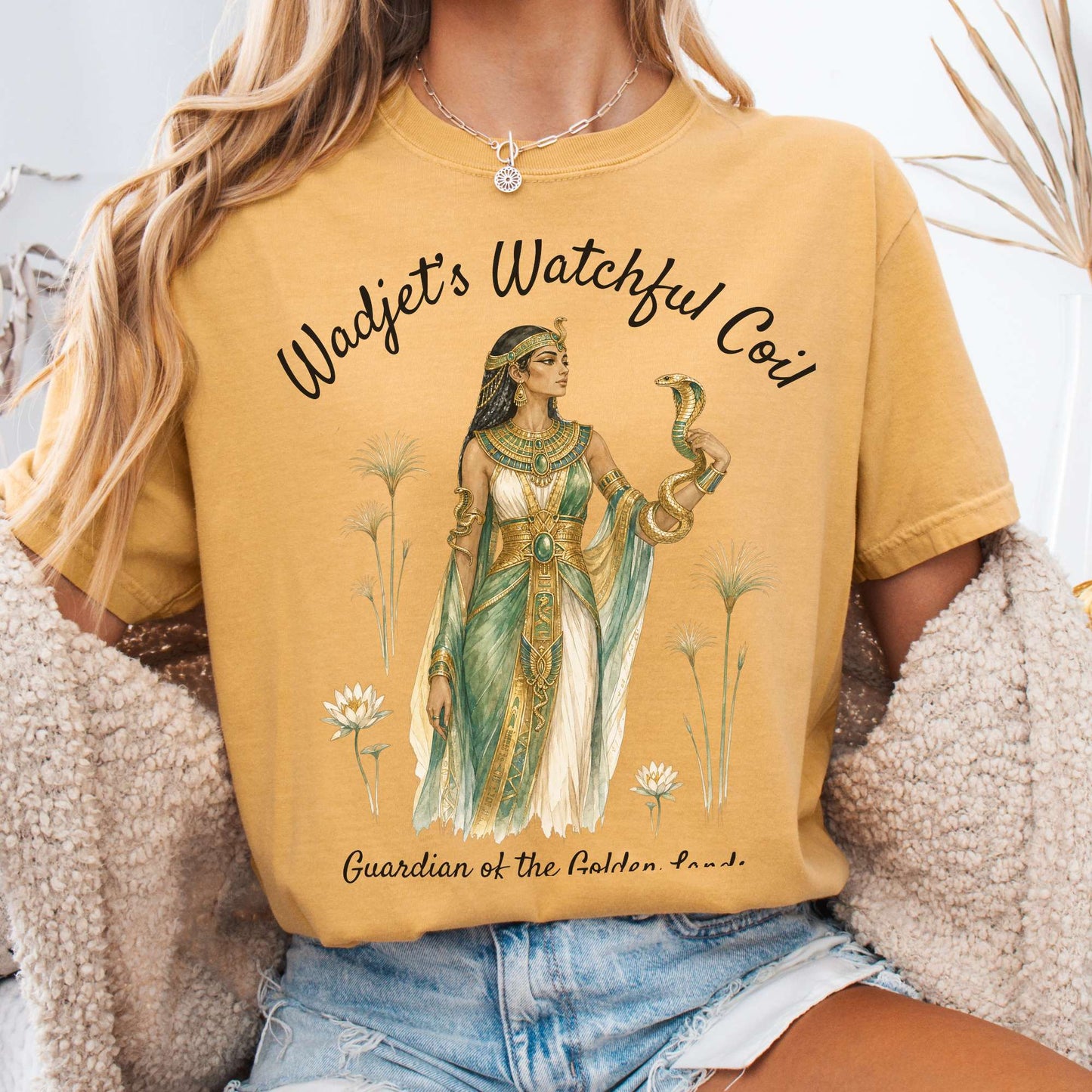 T-Shirt Mustard / S Wadjet's Watchful Coil Egyptian Mythology T-Shirt The Mystic Eden